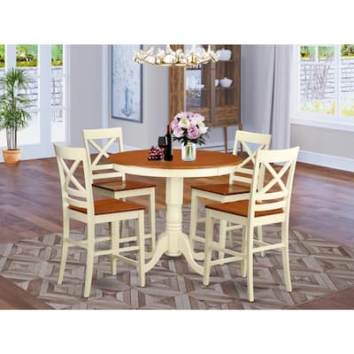 Counter Height Dining Set 5 Piece - Round Pedestal Table & 4 Chairs - Buttermilk & Cherry Finish