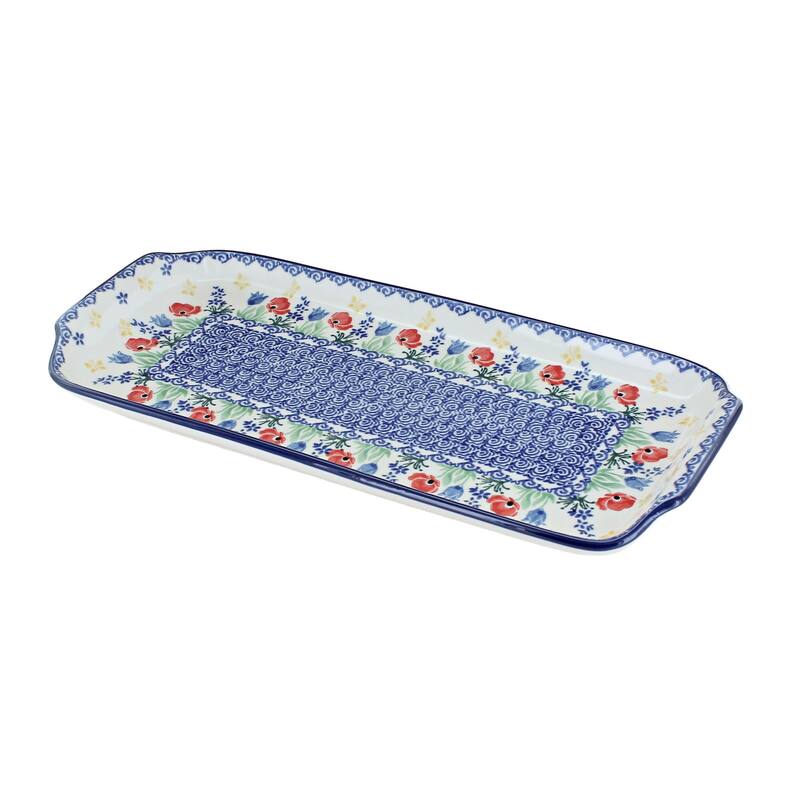 Blue Rose Polish Pottery 410 Ceramika Artystyczna Bread Tray - Memory Garden