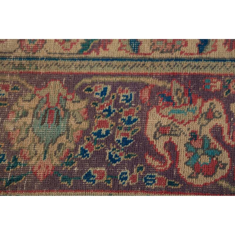 Traditional Tabriz Persian Vintage Rug Hand-Knotted Pink Wool Carpet - 7'10" x 11'2"