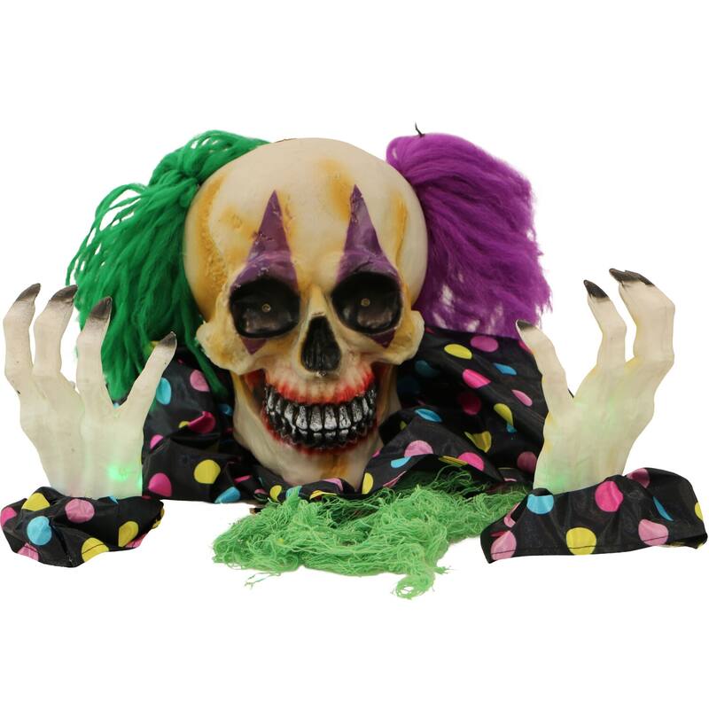 Haunted Hill Farm Groundbreaker Clown, Indoor/Covered Outdoor Halloween Decoration, Flashing Green Eyes, Battery-Operated, Claw
