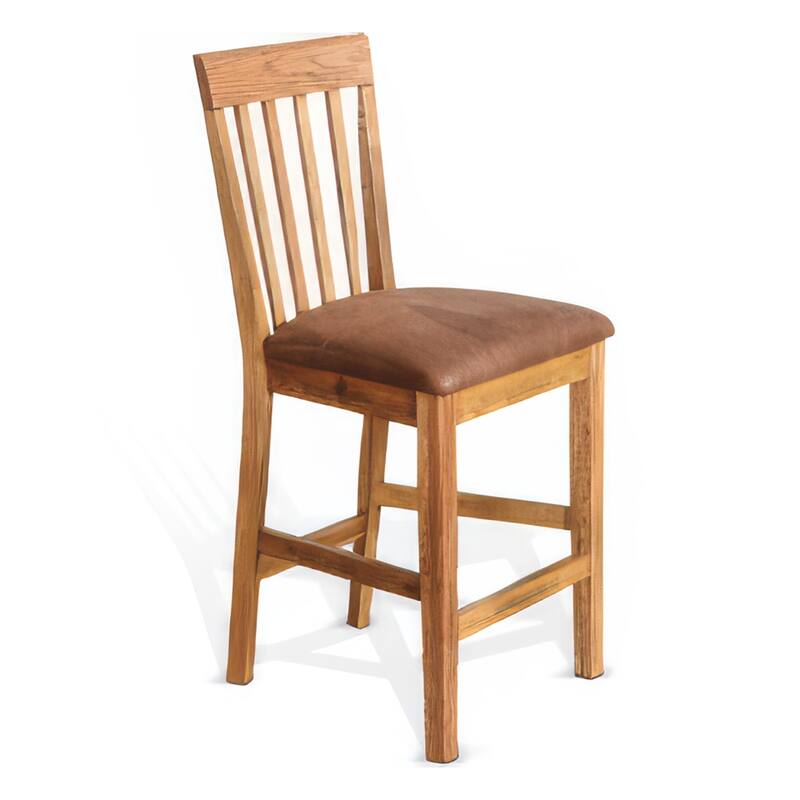 Marv Counter Height Chair Set of 2, Faux Leather, Light Brown, 24 Inch