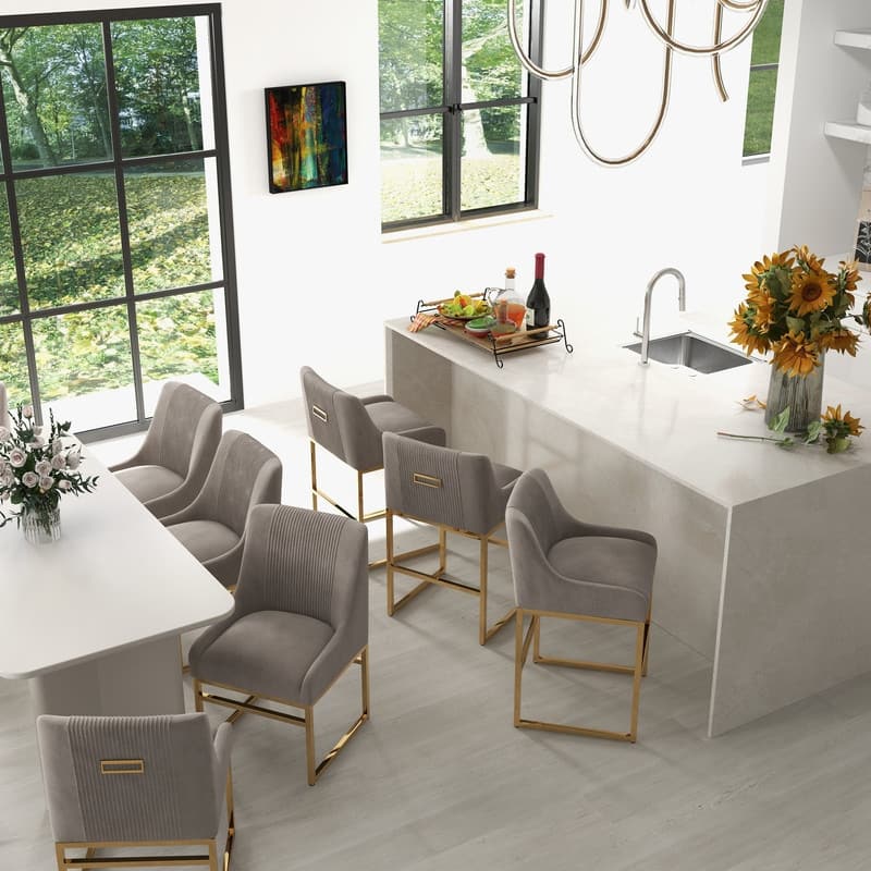 SEYNAR Contempoary Velvet Dining Chair with Metal Frame Legs, set of 4 - Grey