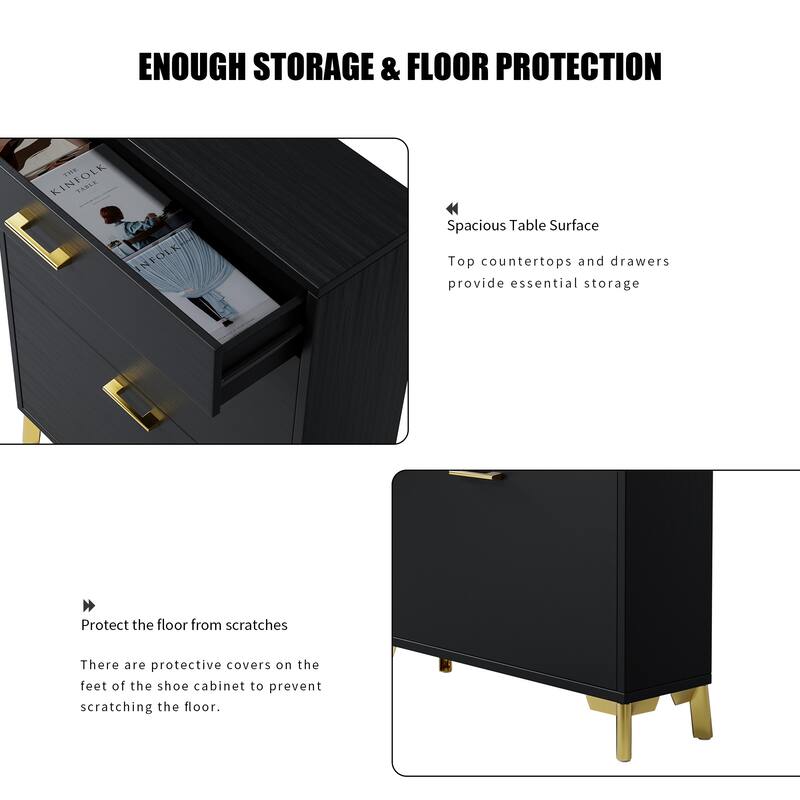 Free-Standing Shoe Organizer Cabinet with 2 Flip-Top Drawers and Metal Legs, Ample Storage for Hallway, Entryway and Porch