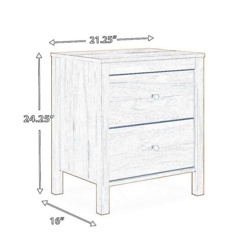 Maci Nightstand, 2 Drawers, Light Natural Brown Wood Finish, 24 Inch