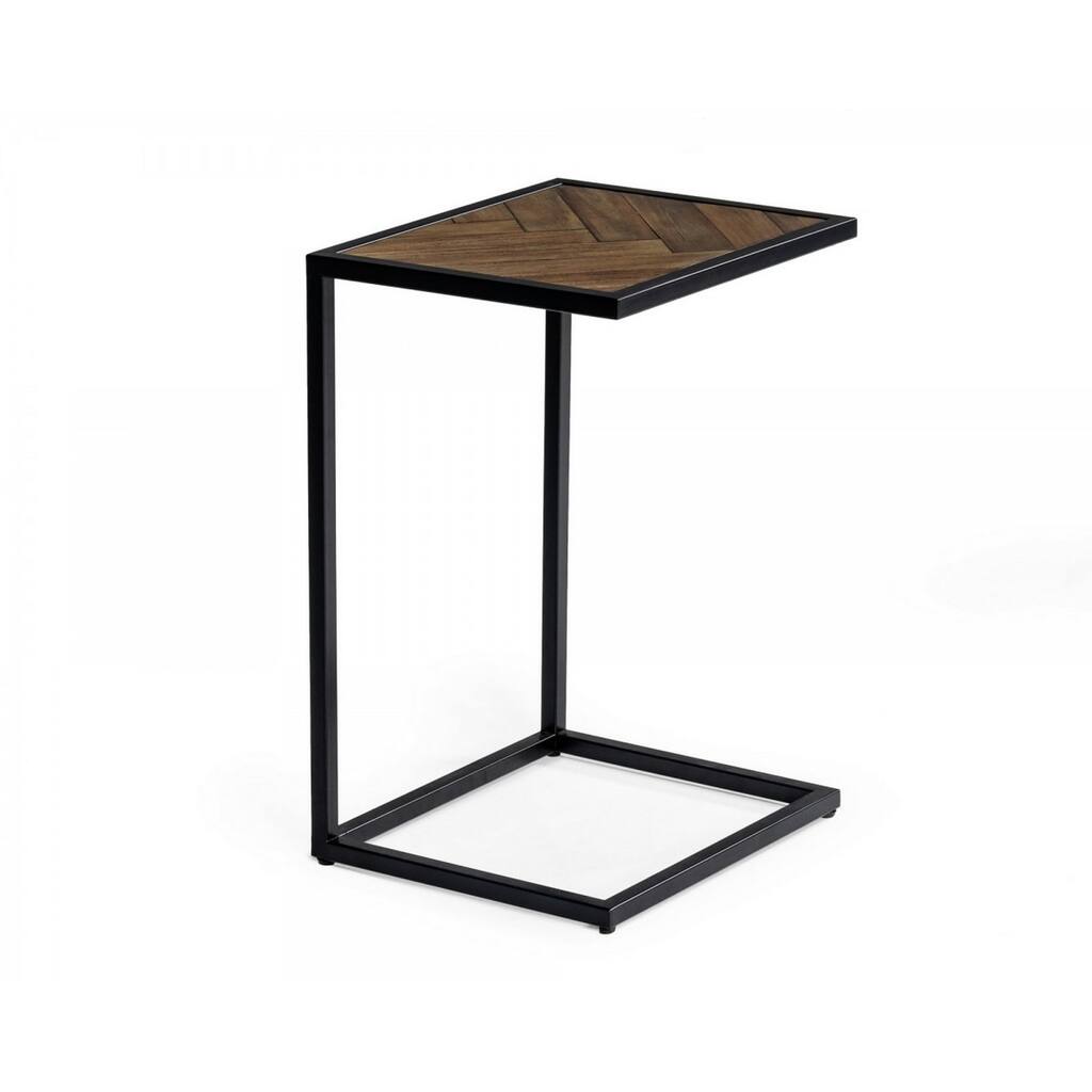 Industrial Laptop End Table with Metal Frame and Floor Protectors, Brown