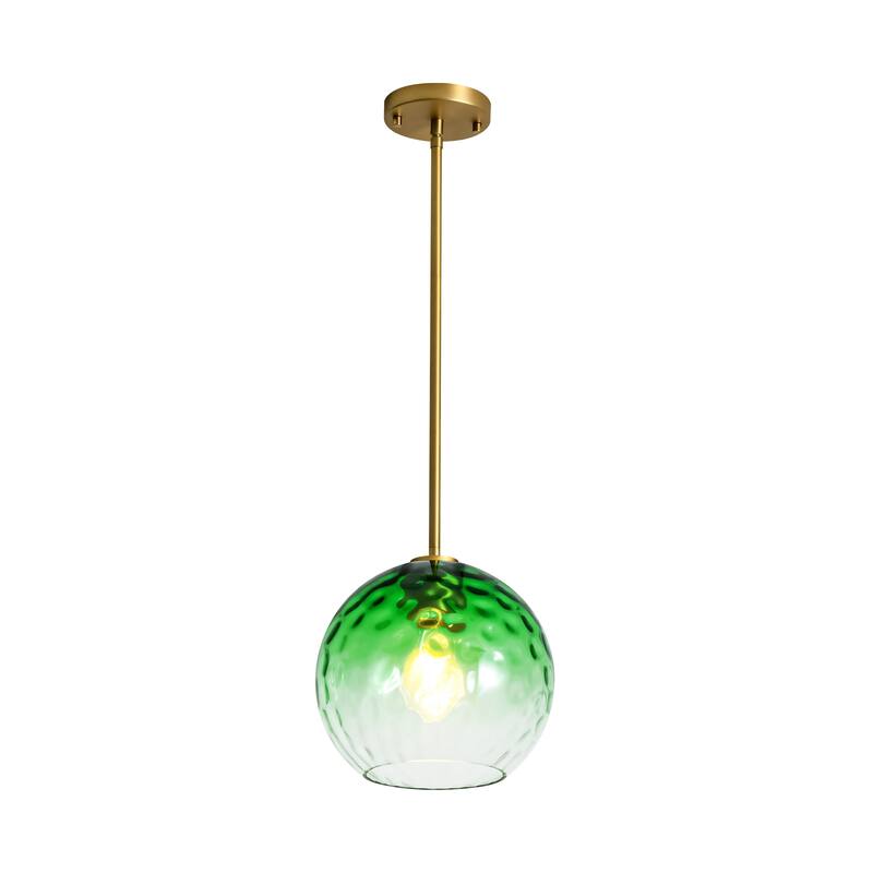1-Light Modern Gold/Black Metal Hanging Pendant with Green Hammer Textured Glass Shade for Kitchen Island, Living room
