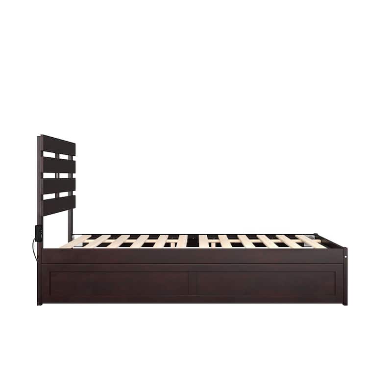 Full Size Bed with Trundle - Espresso Finish - Modern Gothic Style - HomeStock