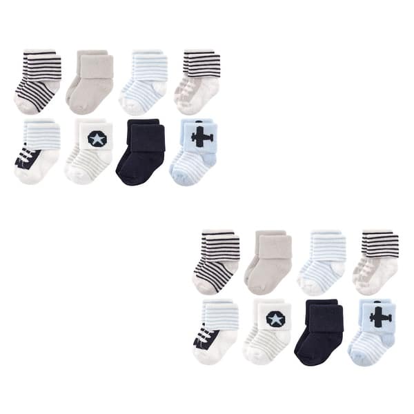 slide 1 of 1, Luvable Friends Infant Boy Newborn and Baby Terry Socks, Airplane 16-Piece 0-6 Months - Airplane 16-Piece