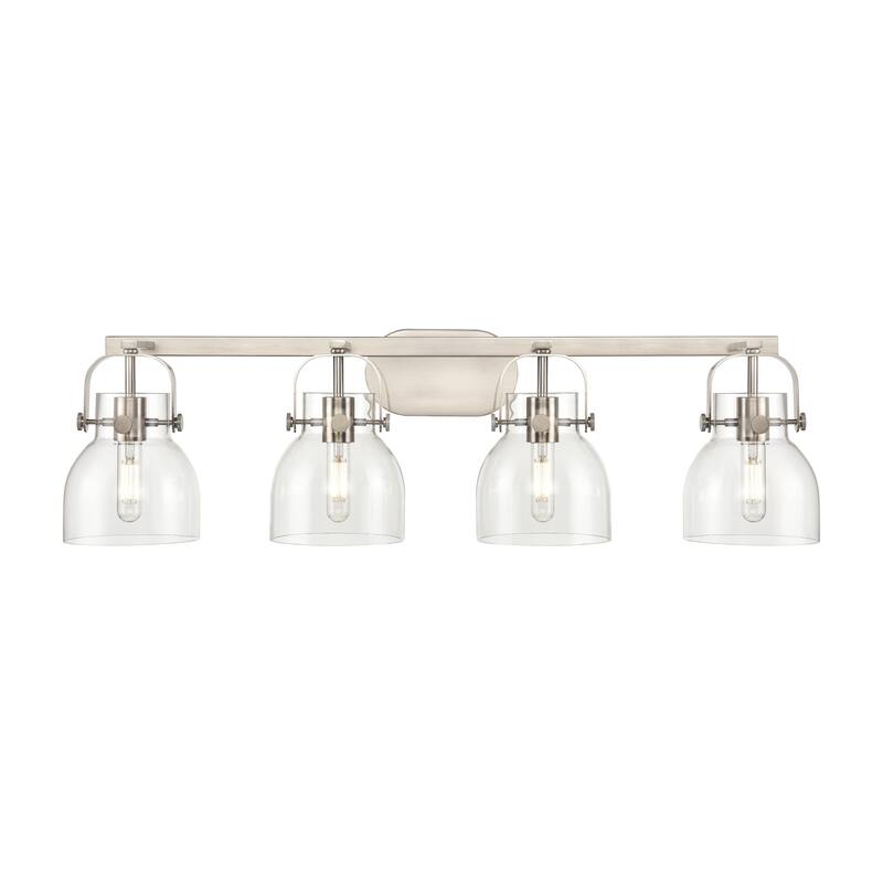 Innovations Lighting Pilaster II Bell - 4 Light 6" Wall-Mounted Bath Vanity Light - Clear/Satin Nickel