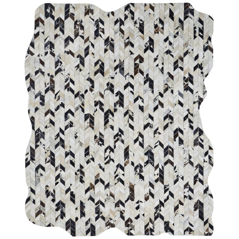 Pelle Leather Mosaic Chevron Abstract-Edged Area Rug