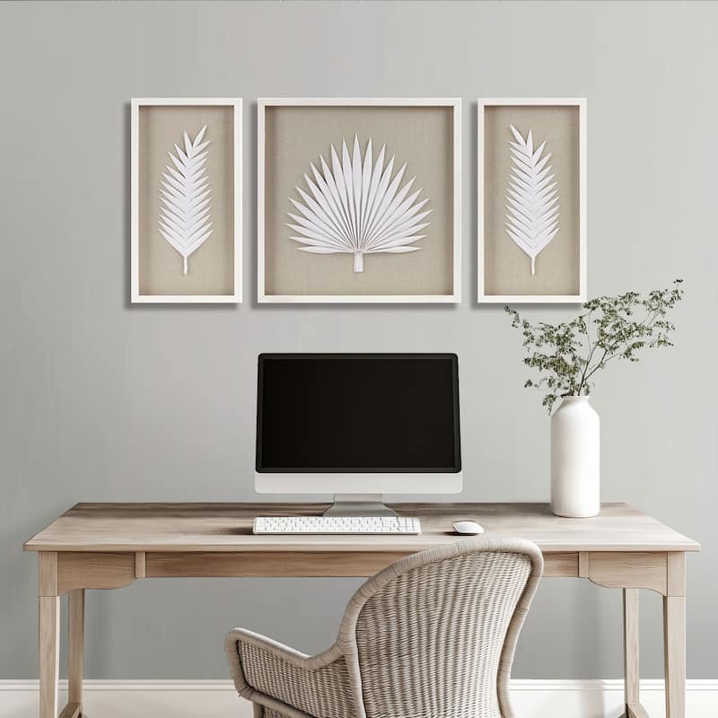 Madison Park Sabal Handmade Framed Rice Paper Palm Leaves 3-piece Shadowbox Wall Decor Set