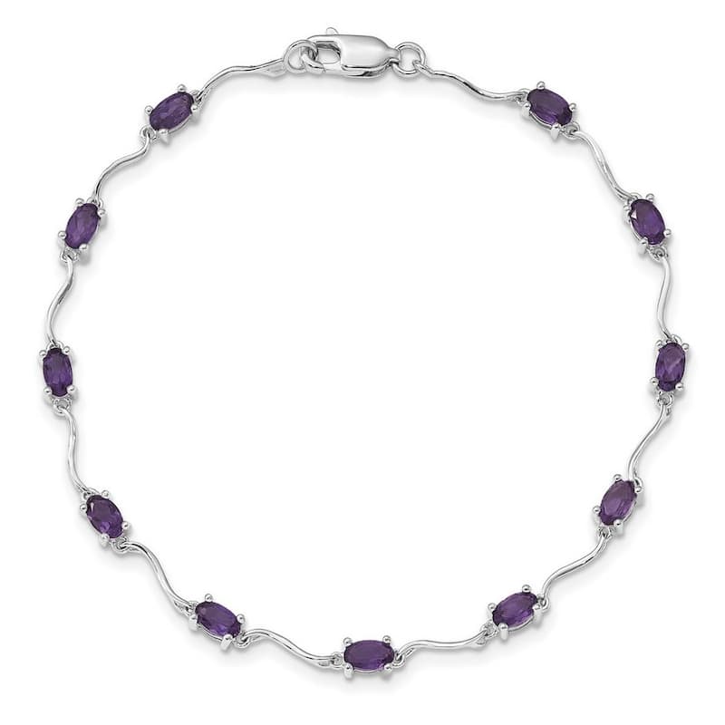 Curata 925 Sterling Silver Polished Lobster Claw Closure Amethyst Bracelet