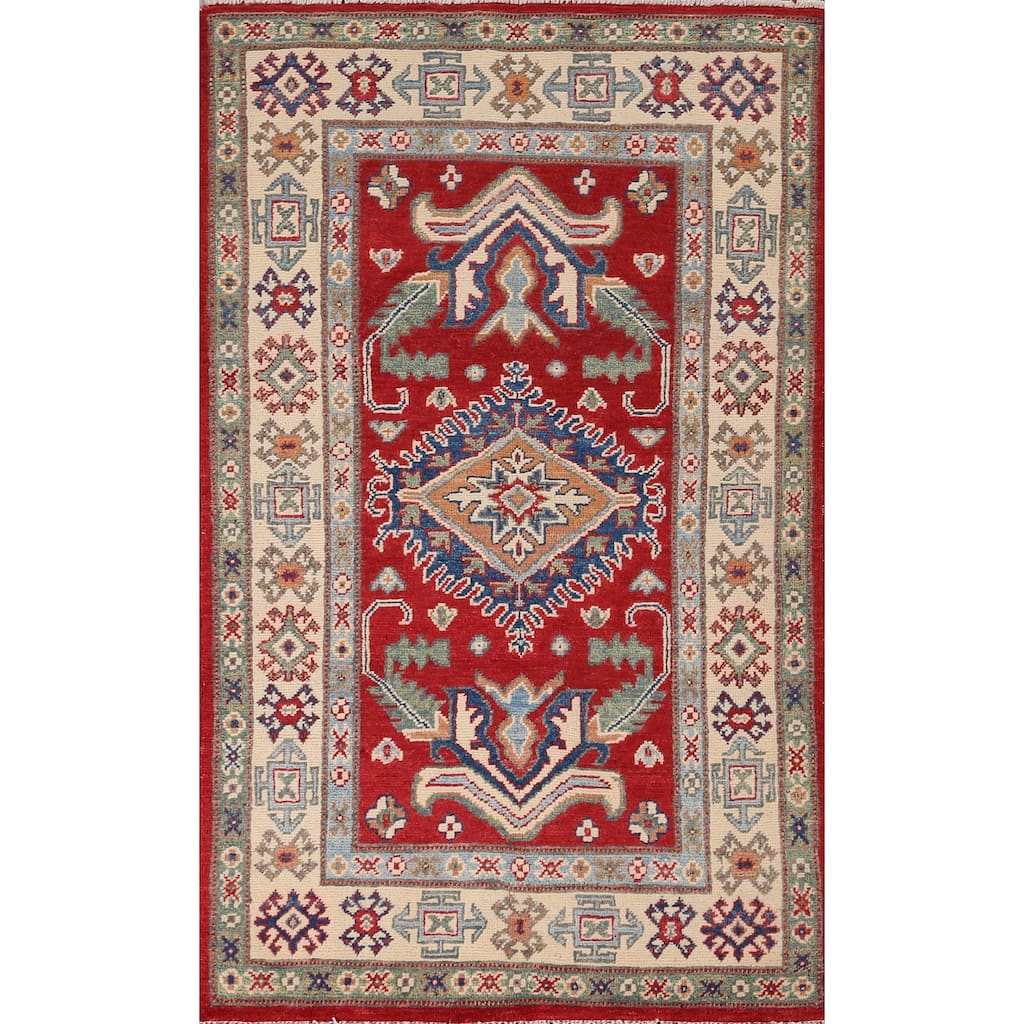 Oriental Red Kazak Accent Rug Hand-Knotted Wool Carpet - 3'0" x 5'1"