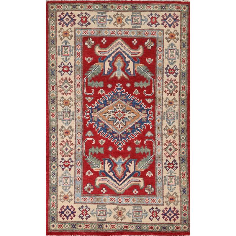 Oriental Red Kazak Accent Rug Hand-Knotted Wool Carpet - 3'0" x 5'1"