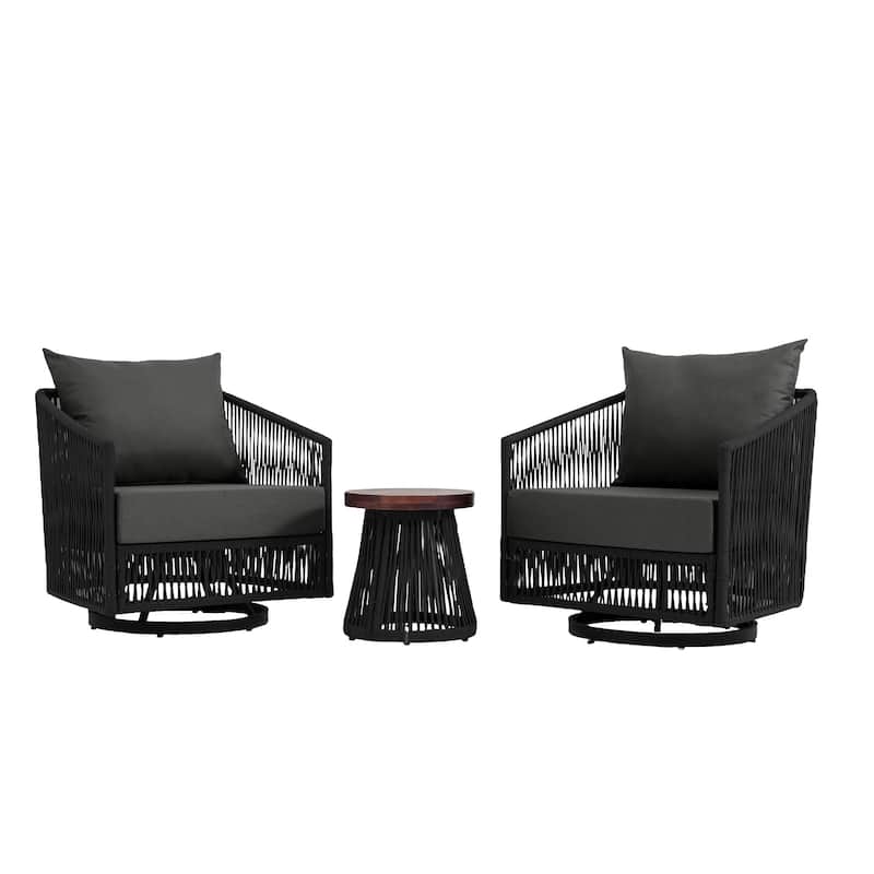 3-piece Cushioned Swivel Patio Wicker Furniture Set Outdoor Rattan Bistro Set.