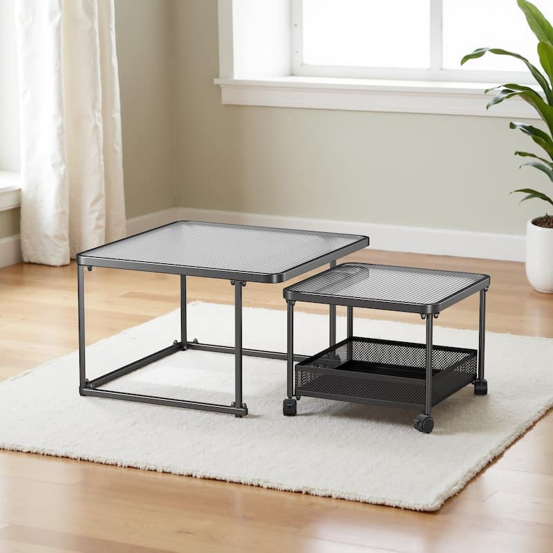 Meyreso No Assembly Required Long Plush L-Shaped Sectional Sofa with Square Nesting Coffee Tables