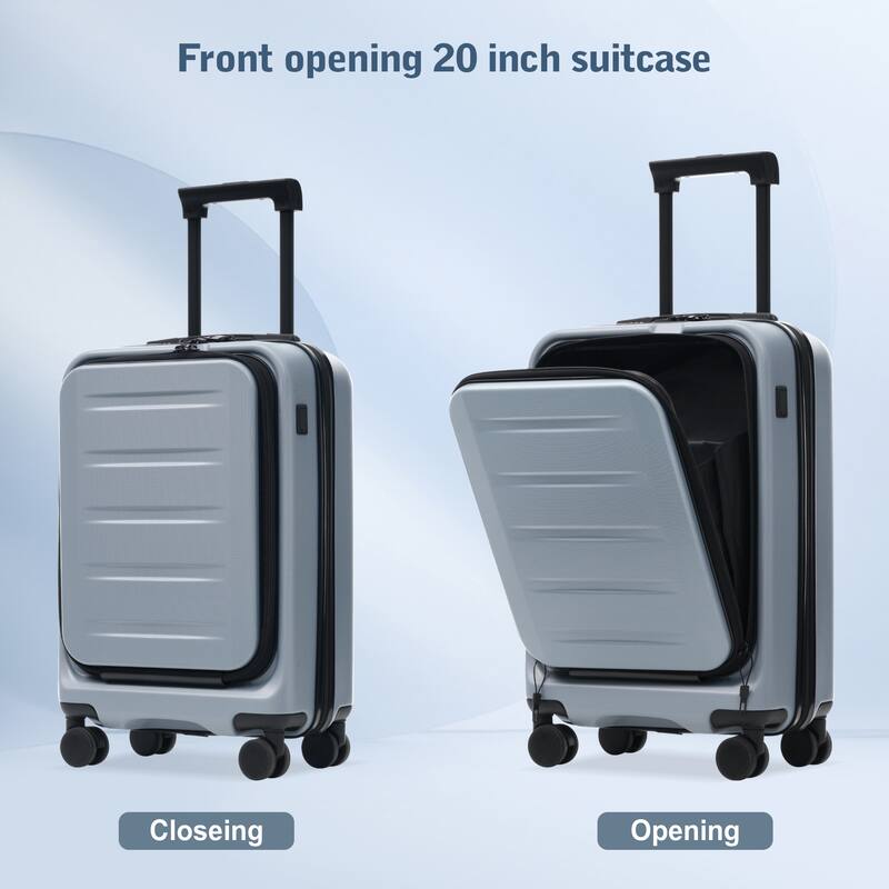 Luggage Sets 5 Piece with Front Opening, Hardside Expandable Carry On Suitcase Set with Double Spinner Wheel with USB Port