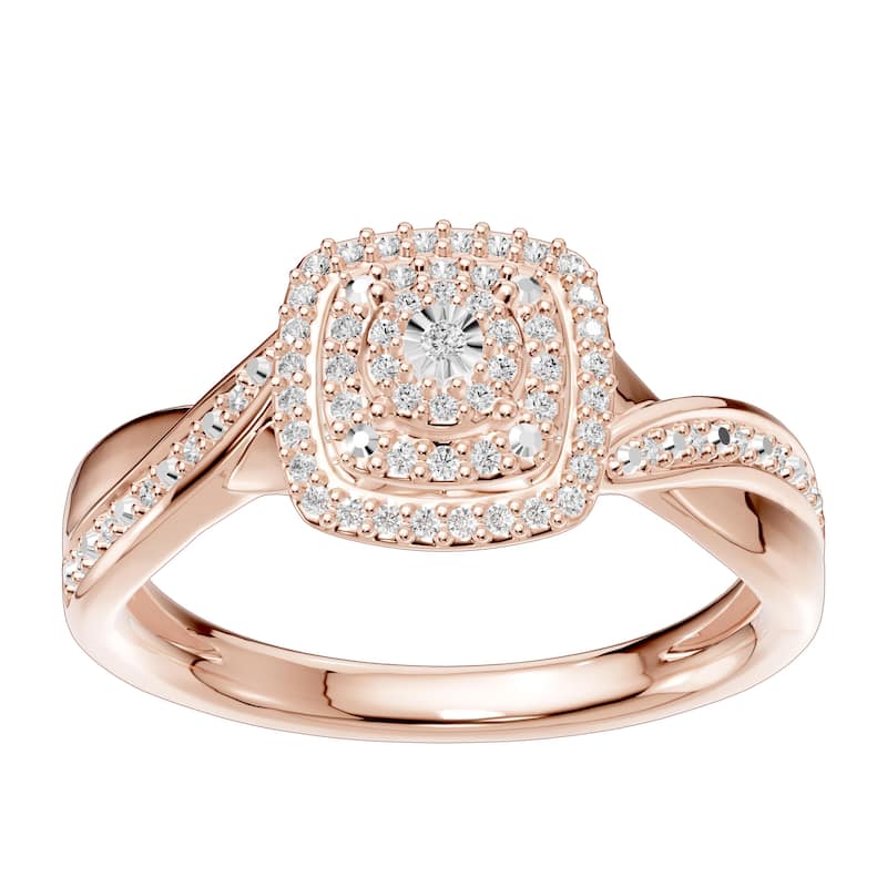 AEON Stellar Crown Cushion 0.25ct Lab Grown Diamond Cluster Double Halo Ring - 8 - Rose