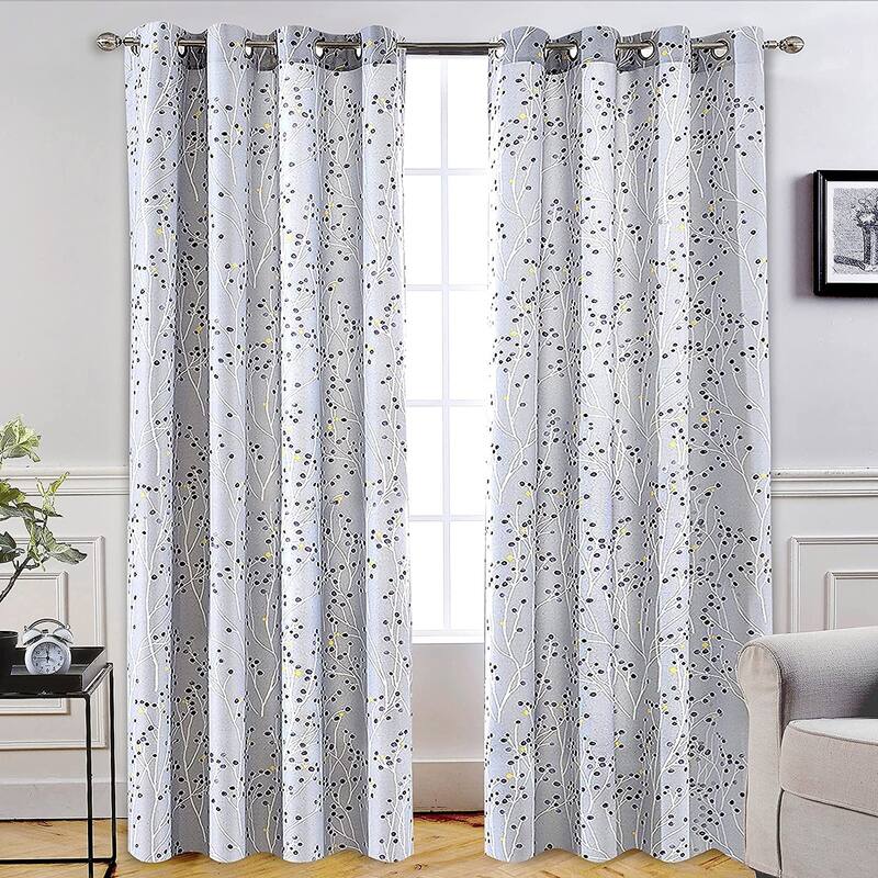 DriftAway Harper Ink Botanical Room-darkening Curtain Panel Pair - 50" Width x 96" Length - Grey