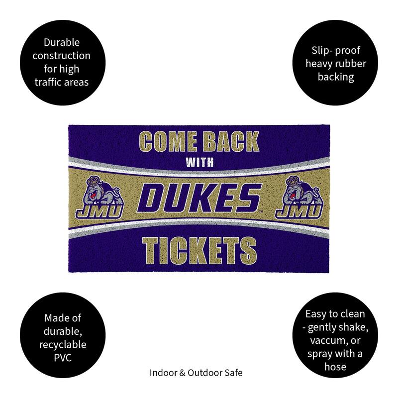 James Madison University 28 in. x 16 in. PVC "Come Back With Tickets" Trapper Door Mat