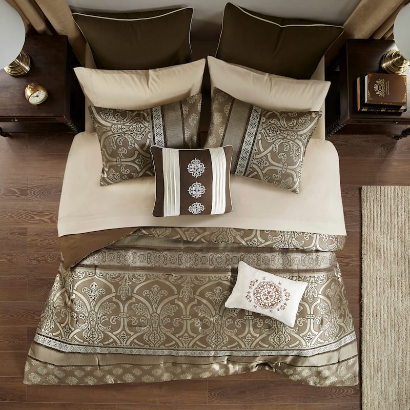 Madison Park Essentials Alexine Brown 16 Piece Jacquard Comforter Set with 2 Bed Sheet Sets