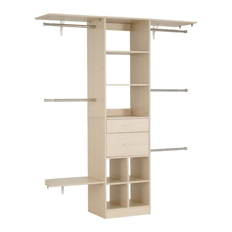 60” Grey Oak MDF Closet Storage Drawers with Hanging Rods and 17 Organized Compartments - 60” x 15.8” x 73”