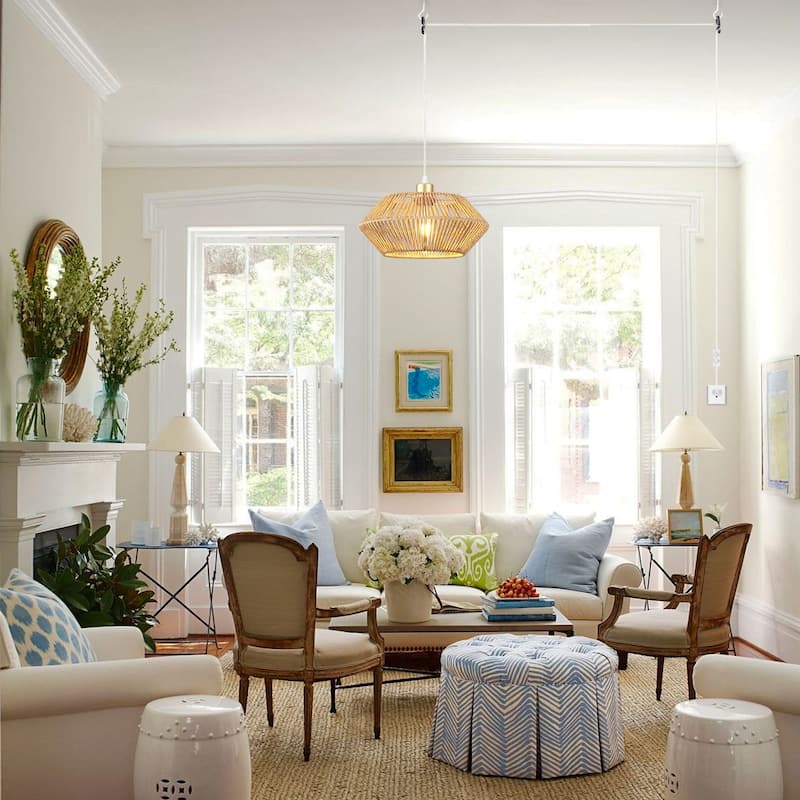 1-light Classic Semi Flush Mount Chandelier, Single Drum Pendant Light for Dining Room Living Room Bedroom Kitchen - Brown