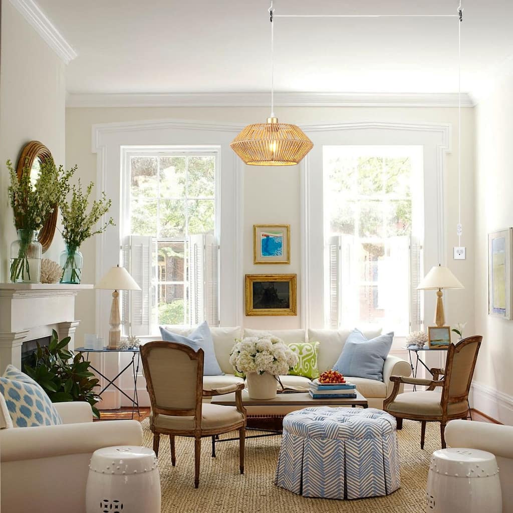 1-light Classic Semi Flush Mount Chandelier, Single Drum Pendant Light for Dining Room Living Room Bedroom Kitchen