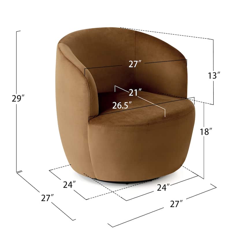 26.5" Wide Velvet Small Swivel Barrel Accent Chair