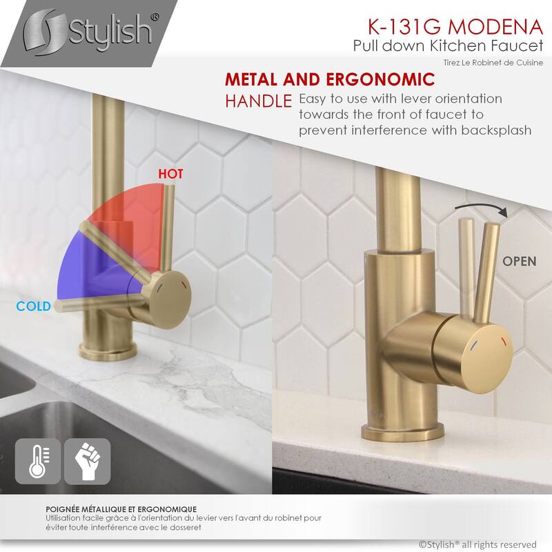 STYLISH Kitchen Sink Faucet Single Handle Pull Down Dual Mode in Stainless Steel - Faucet Height: 14 1/8" | Spout Height: 6 3/4"