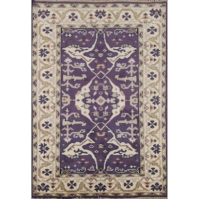Purple Oushak Indian Area Rug Hand-Knotted Wool Carpet - 4'1"x 5'11"