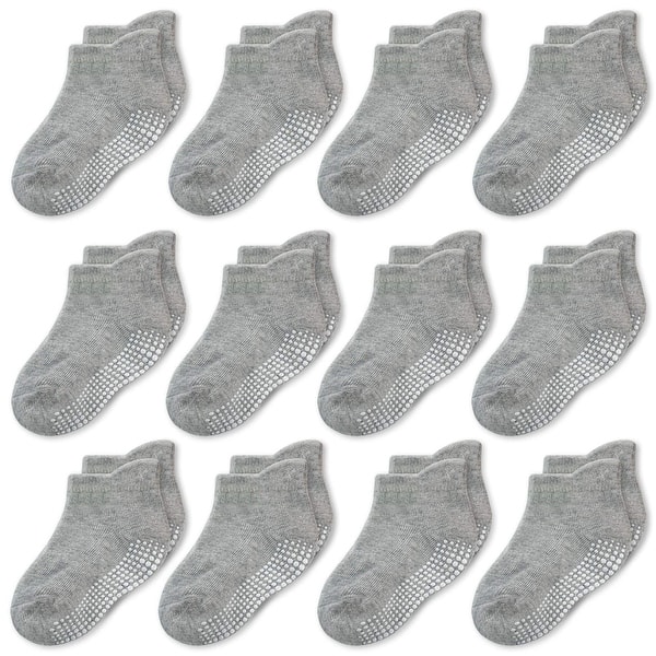slide 2 of 6, CozyWay Non-Slip Ankle Style Socks with Grippers, 12 Pack, Gray, 0-6 Months, Unisex