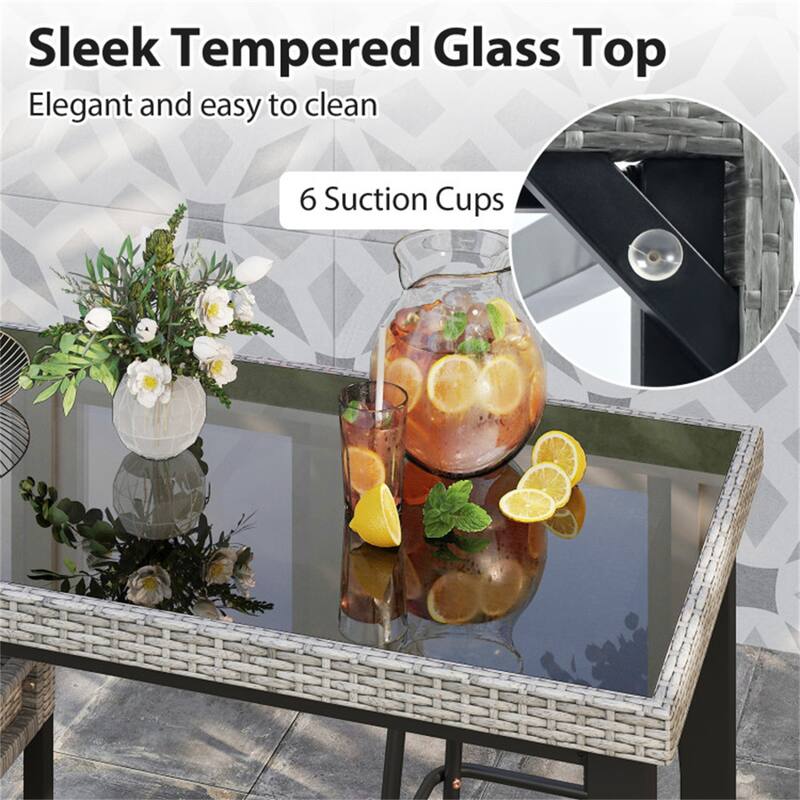 Courtyard Patio Bar Table with PE Rattan and 3 Storage Shelves - 43.5" x 22" x 41"