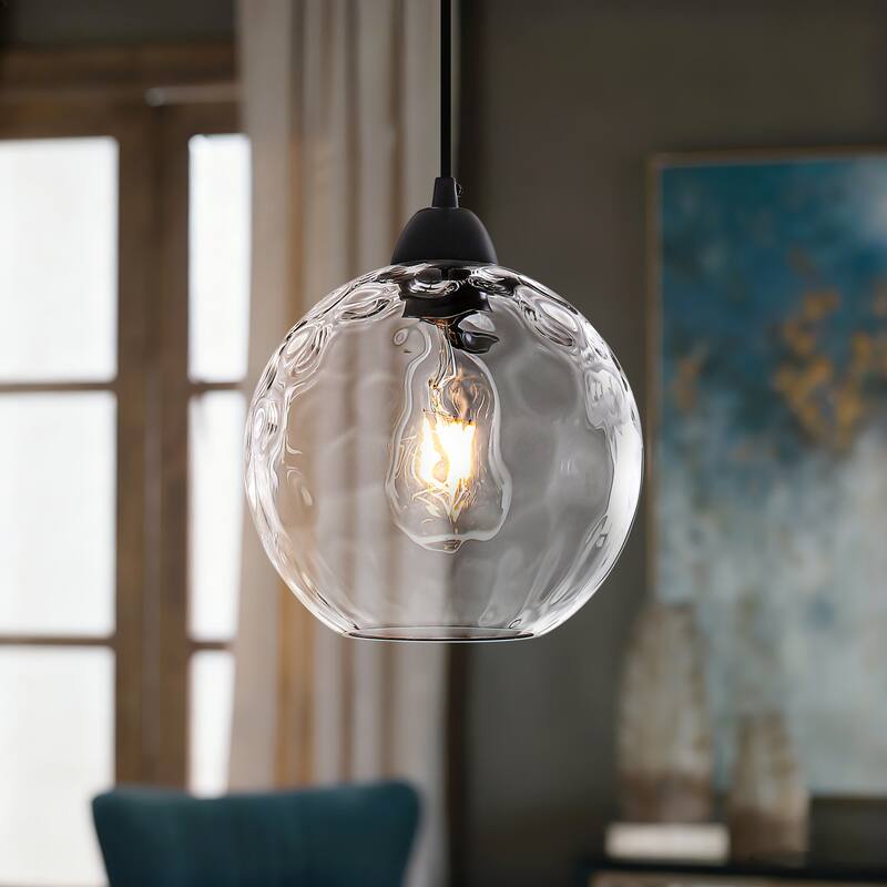 Modern Textured Glass Globe Pendant Light - Matte Black - 1-Light