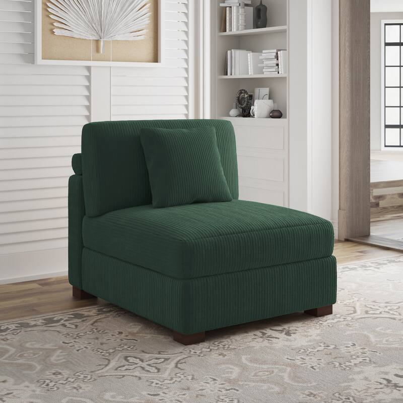 Corduroy Couch Modular Sectional Sofa with Pillows - Armless - Hunter Green