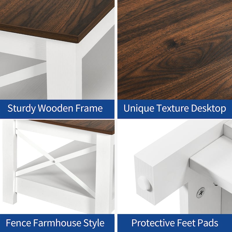 Farmhouse Wood Accent Coffee Table with Large Storage Shelf