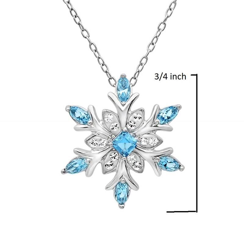 Amanda Rose Collection Blue and White Austrian Crystal Snowflake Pendant Necklace in Sterling Silver