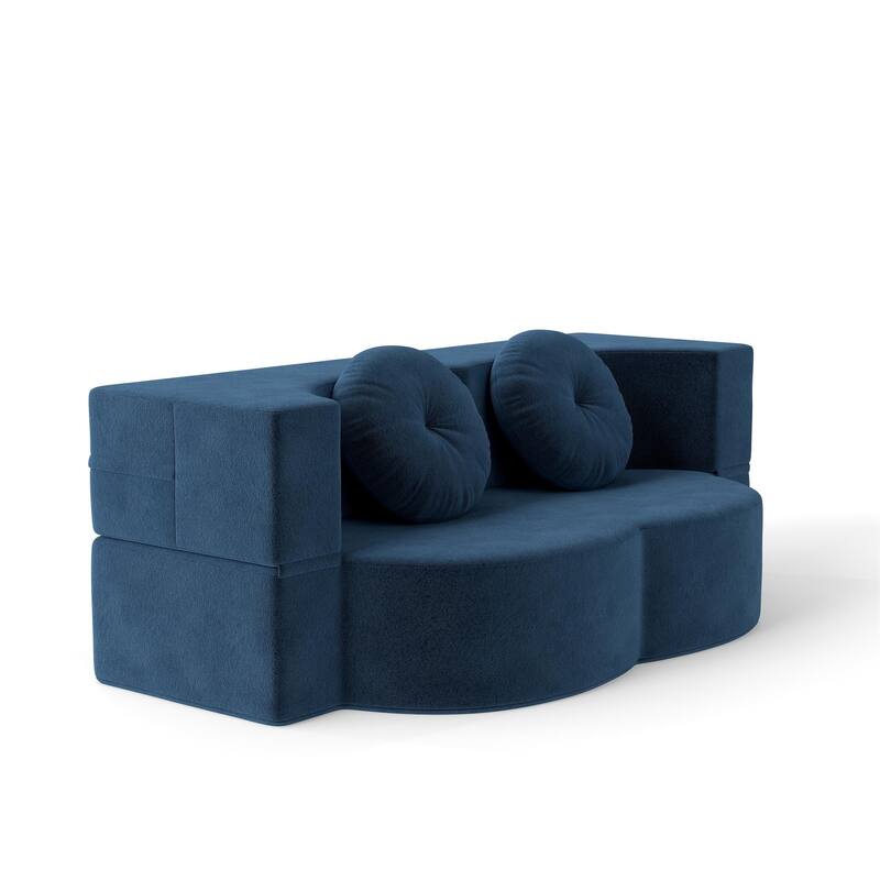 Modern Floor Sofa with 2 Pillows,Convertible Sleeper Sofa Bed