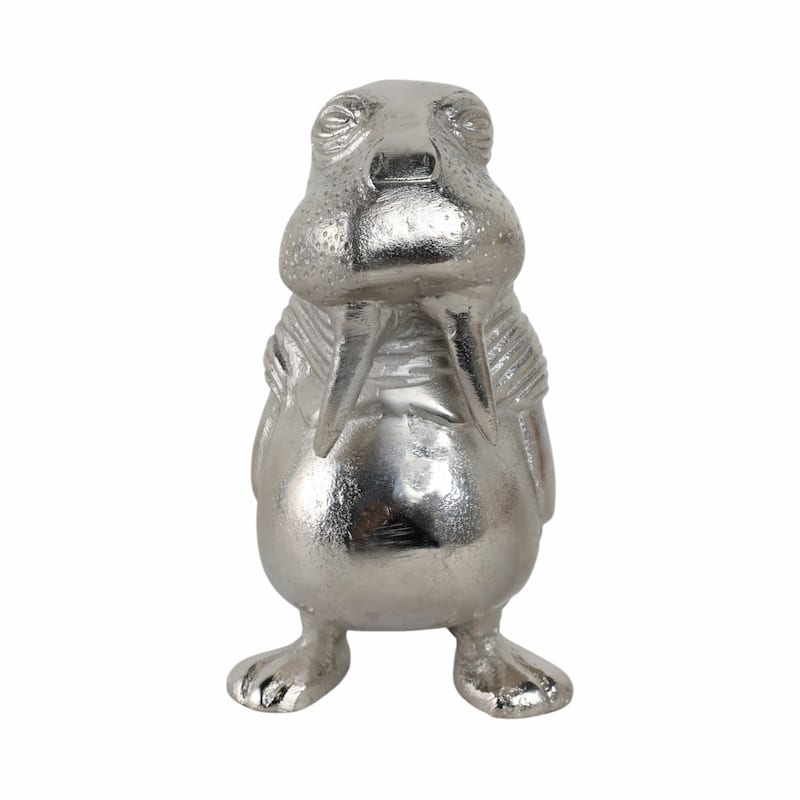 Metal Aluminum Figurine with Coastal Walrus Design - 9" Silver - 4.5" x 5" x 9" - Silver/ Metallic - 4.5" x 5" x 9"