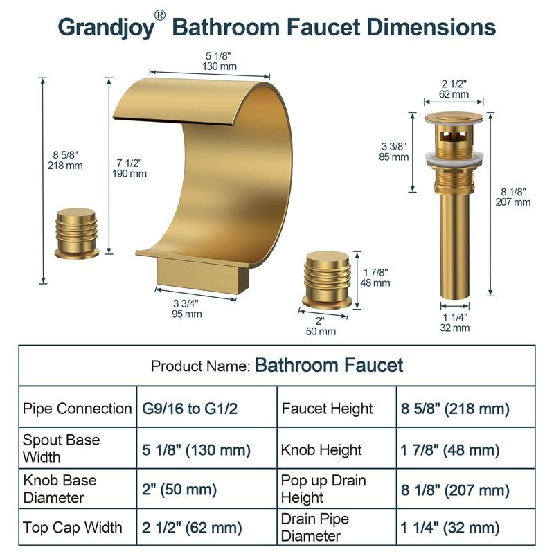 GRANDJOY High Arc Waterfall Widespread Bathroom Sink Faucet