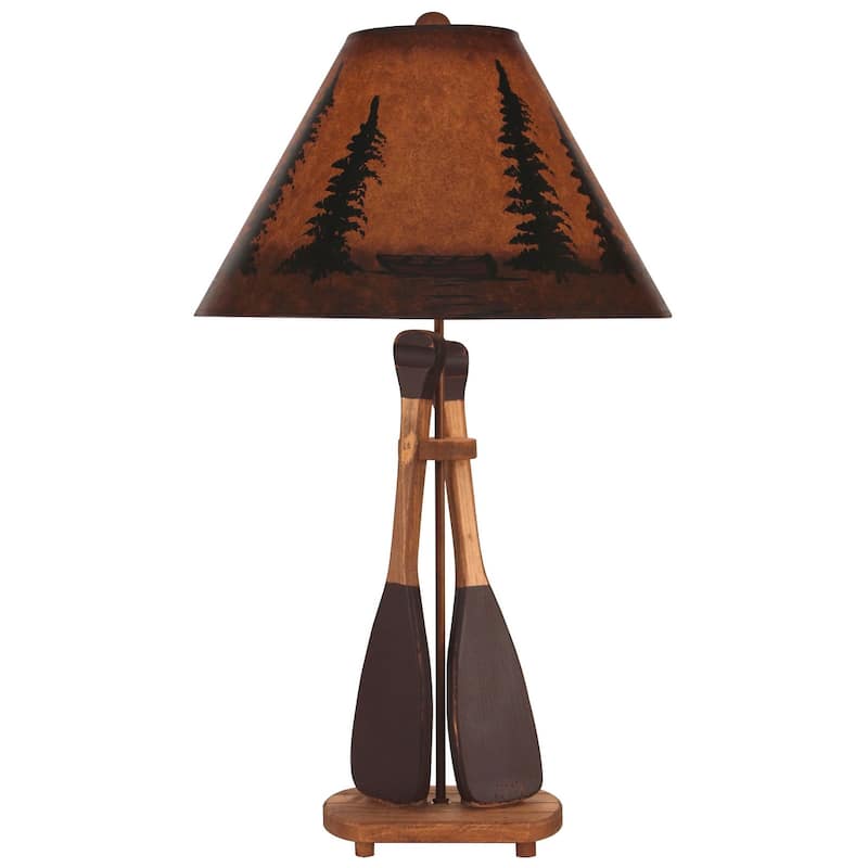 Rustic 2-Paddle Table Lamp - Stained and Red with Canoe Shade