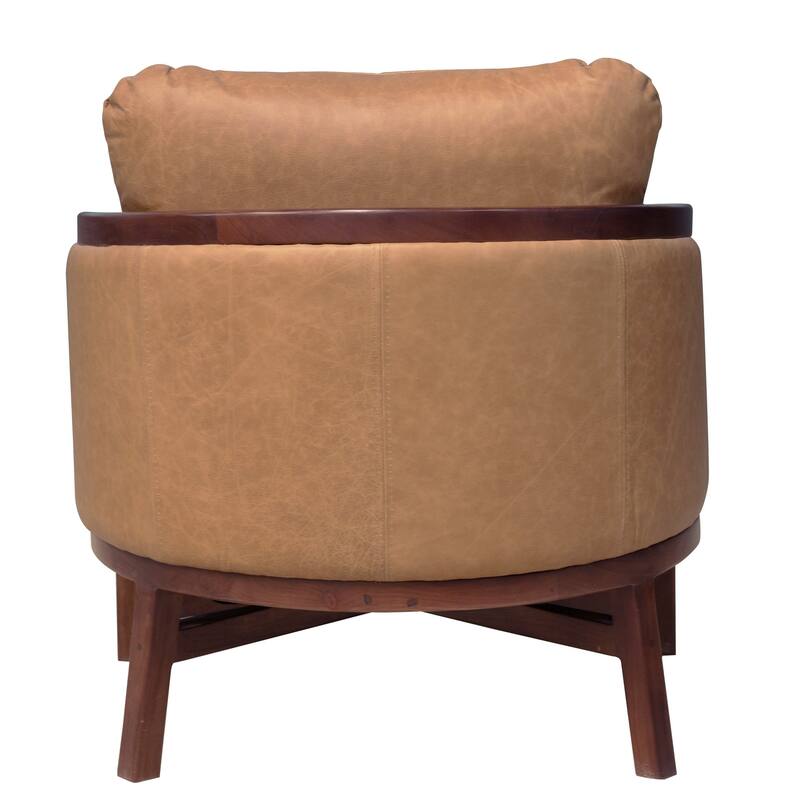 HomeRoots 32" Brown Genuine Leather Arm Chair - 32' X '35' X '29