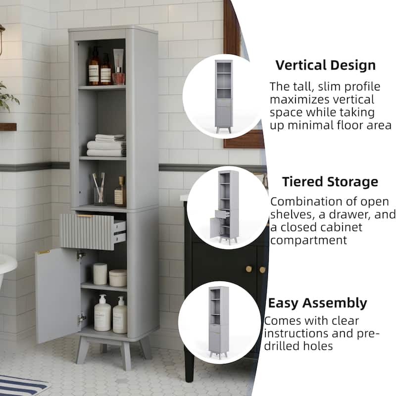 68" H Tall Bathroom Storage Cabinet with Adjustable Shelves and One Drawer & Door, Storage Cabinet for Bathroom, Living Room