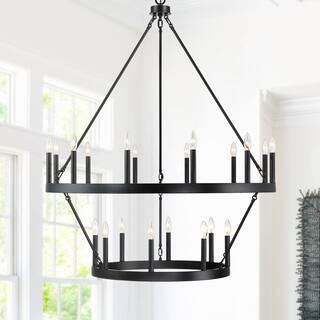 20-Light Black Candle Style Wagon Wheel Chandelier - 40"D x 148"H - 40 in. W
