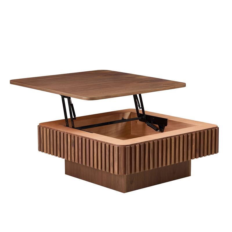 35.43 Inch Handcraft Drum Coffee Table Square Coffee Table,Lift Top Wooden Coffee Table with Hidden Storage Space