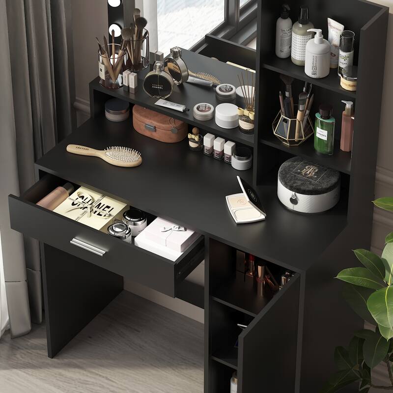 Vanity Desk with Spacious Large Drawer & Mirror with 3 Adjustable Lighting Modes