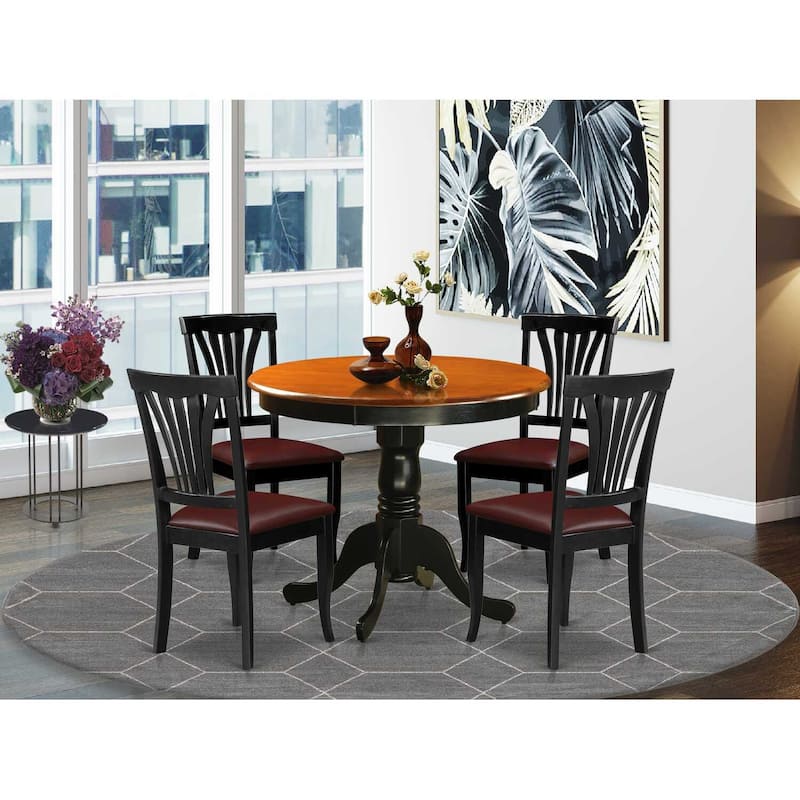 HomeStock 5-Piece Round Black Finish Solid Wood Top Dining Table with 4 Chairs