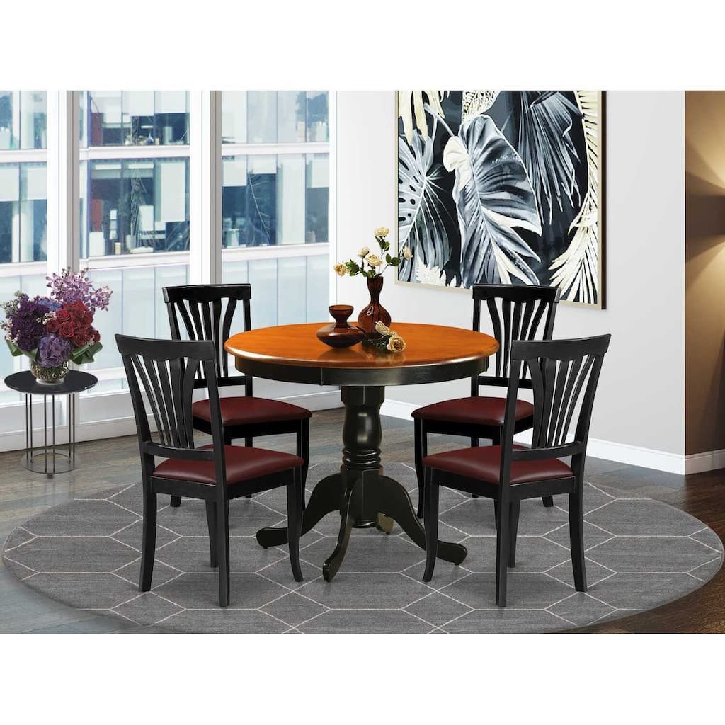 HomeStock 5-Piece Round Black Finish Solid Wood Top Dining Table with 4 Chairs