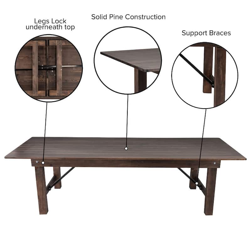 Rustic Farm Solid Pine Folding Dining Table - 108"D x 40"W x 30"H