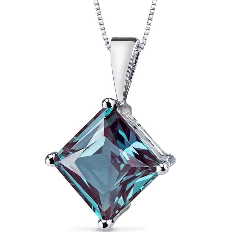 14k White Gold 3 ct Created Alexandrite Pendant Necklace